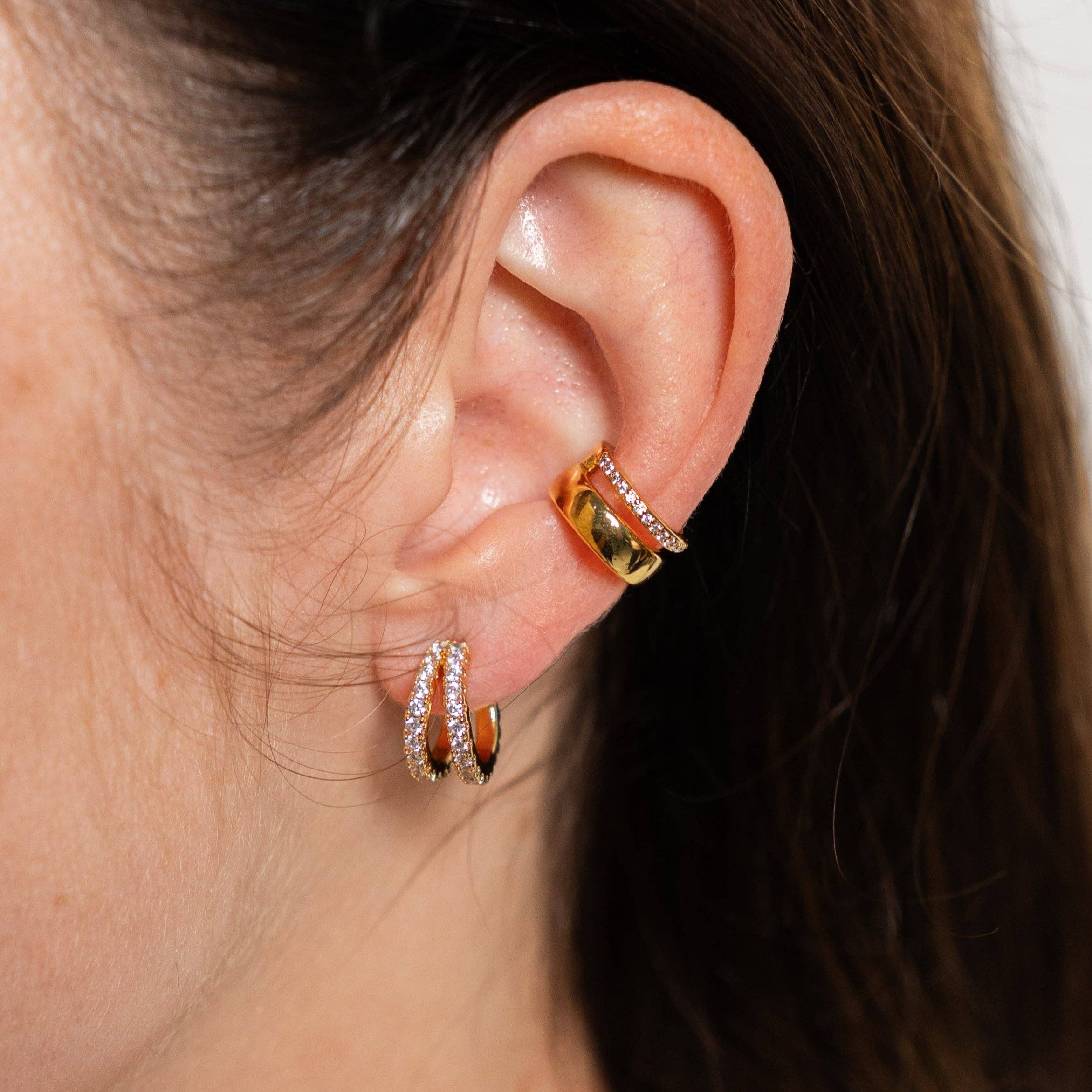 18k Gold Pave Shine Double Hoops Brenda Grands Jewelry