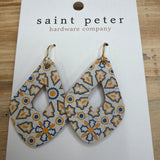 Mustard/Blue Pattern Drop Earrings