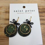 Green Plaid Circle Bow Earrings