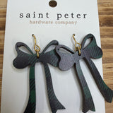 Green/Black Plaid Bow Earrings