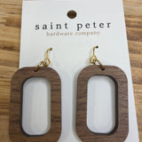 Drop Wood Rectangle Earrings