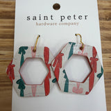 Christmas Bow Open Hexagon Earrings