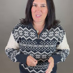 Navy Jacquard Half Zip Sweater Top - Sweater HEM & THREAD