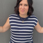 Navy Striped Crew Neck Sleeveless Sweater Top - Sweater STACCATO