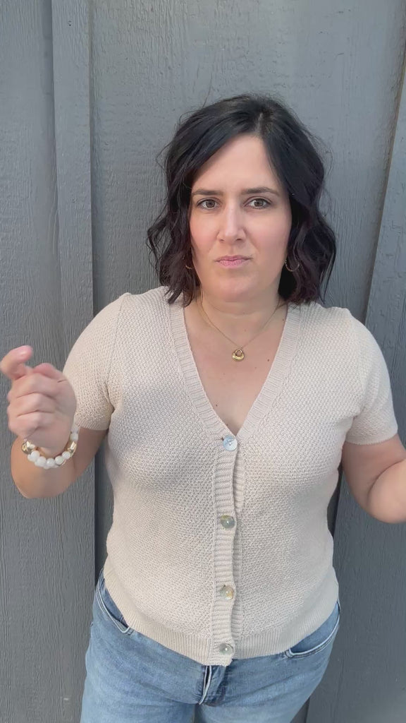 Oatmeal Waffle V Neck Cardigan Tops- Cardigans STACCATO