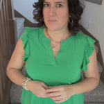 Kelly Green Flutter Sleeve Lizzy Top Tops- Blouses DEAR SCARLETT