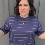 Navy Striped Crew Neck Top Top - Tee RAE MODE
