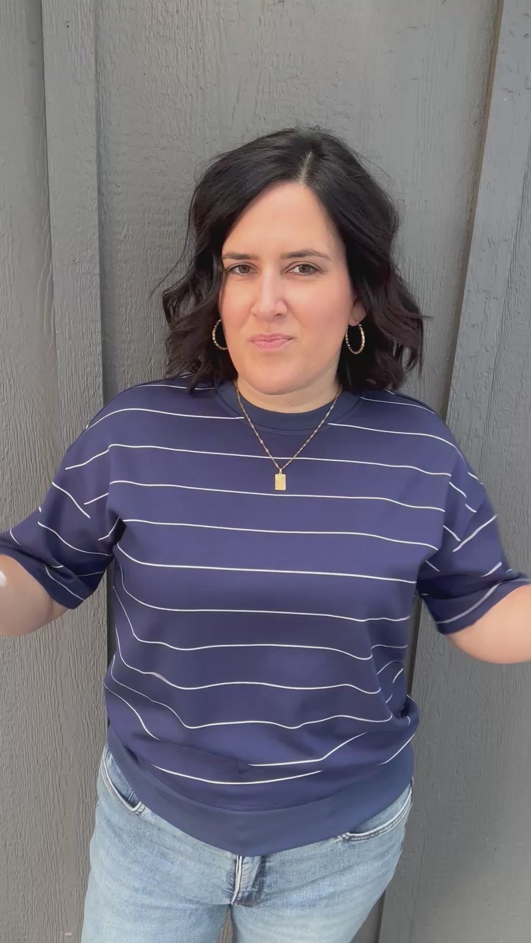 Navy Striped Crew Neck Top Top - Tee RAE MODE