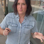Light Denim Short Sleeve Tencel Denim Shirt Tops - Button Ups DOE & RAE