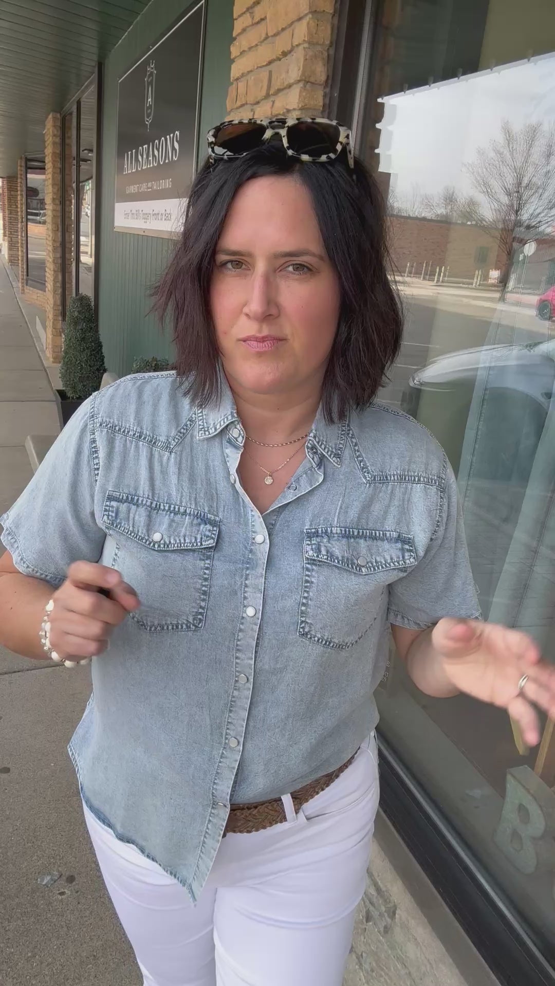 Light Denim Short Sleeve Tencel Denim Shirt Tops - Button Ups DOE & RAE
