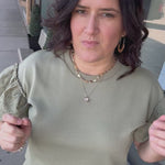 Sage Eyelet Contract Short Sleeve Sweatshirt Top - Sweatshirt DOE & RAE