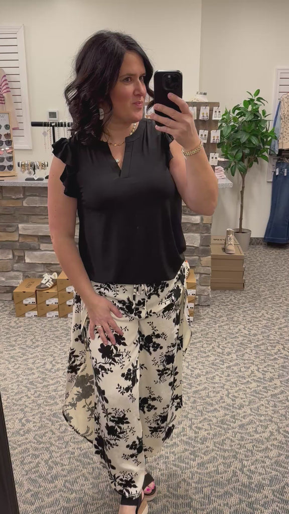 Black Flutter Sleeve Lizzy Top Tops- Blouses DEAR SCARLETT