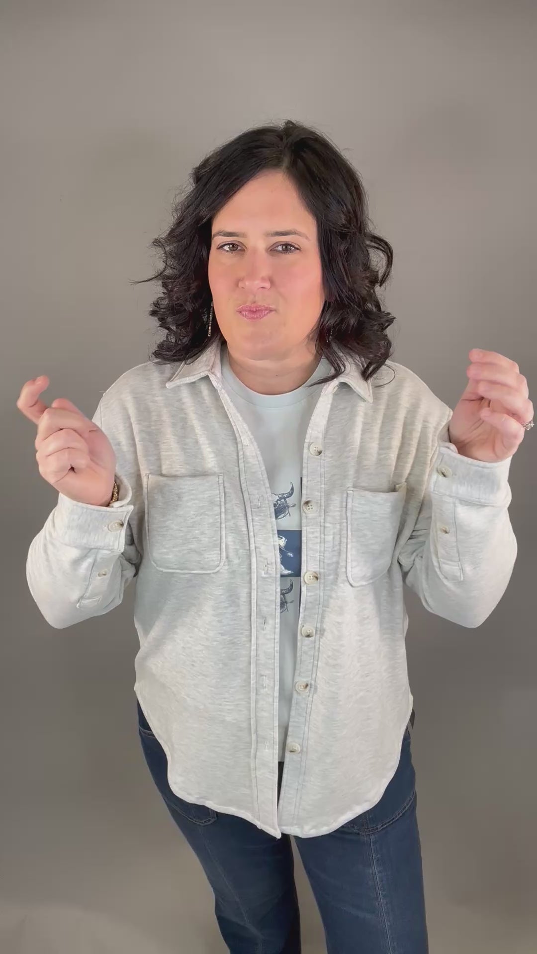 Heather Grey Plush Shacket Outerwear - Shacket FLAG AND ANTHEM