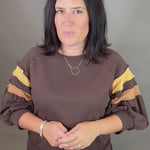 Brown Puff Striped Sleeve Top Top - Sweatshirt JODIFL