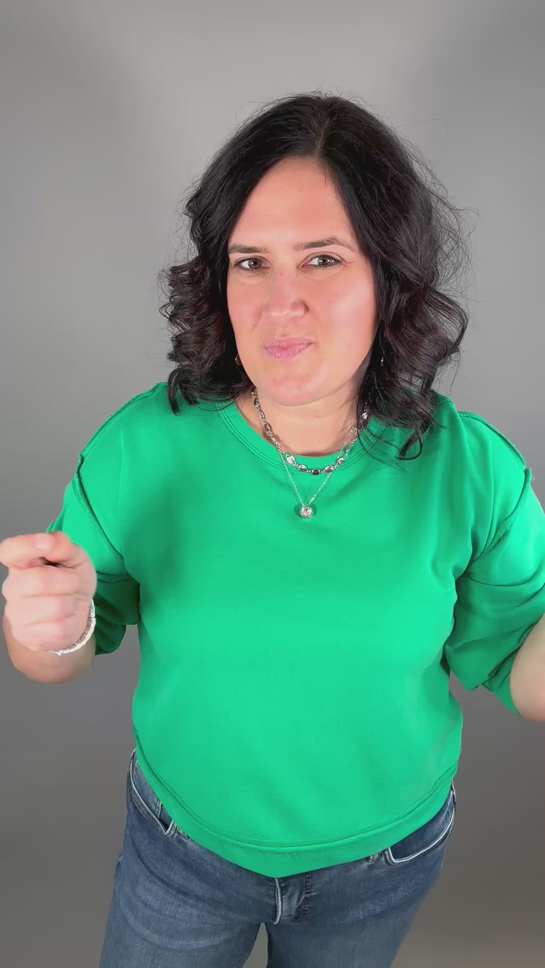 Green Seam Detail Top Top- Sweatshirt JODIFL