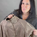 Ash Black Half Zip Pullover Top - Sweatshirt ZENANA