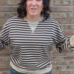 Brown/Navy Striped Pullover Top- Sweatshirt MIOU MUSE