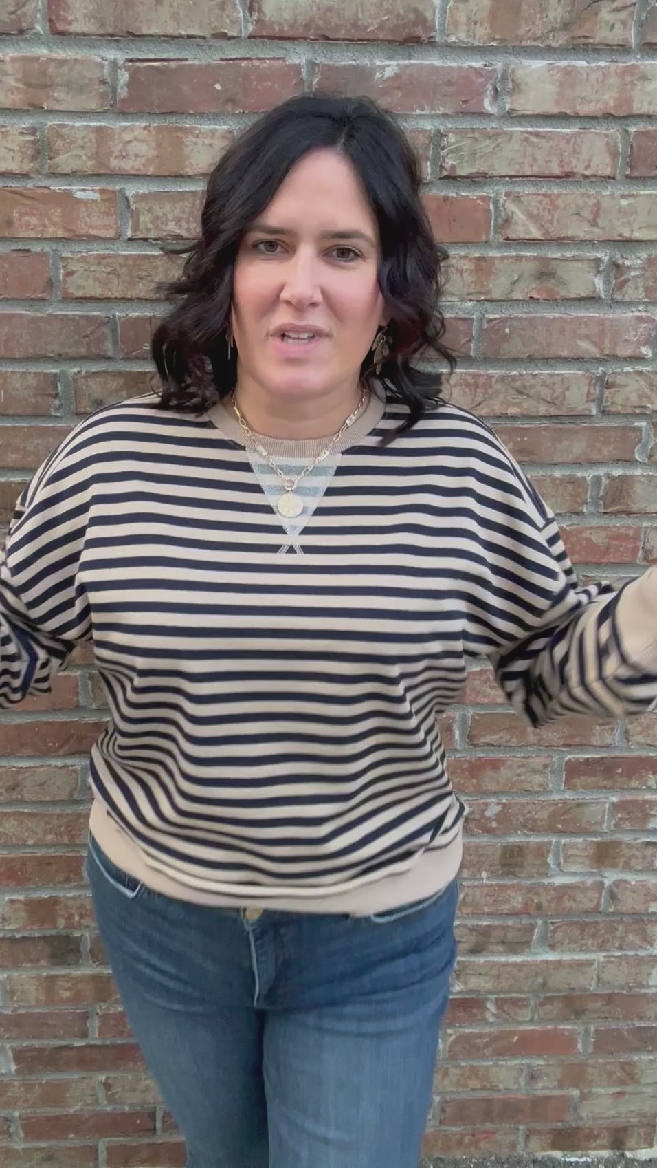 Brown/Navy Striped Pullover Top- Sweatshirt MIOU MUSE