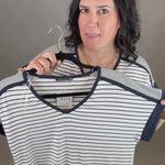 Ivory/Black Navy Terry Striped Top Top - Tee STACCATO