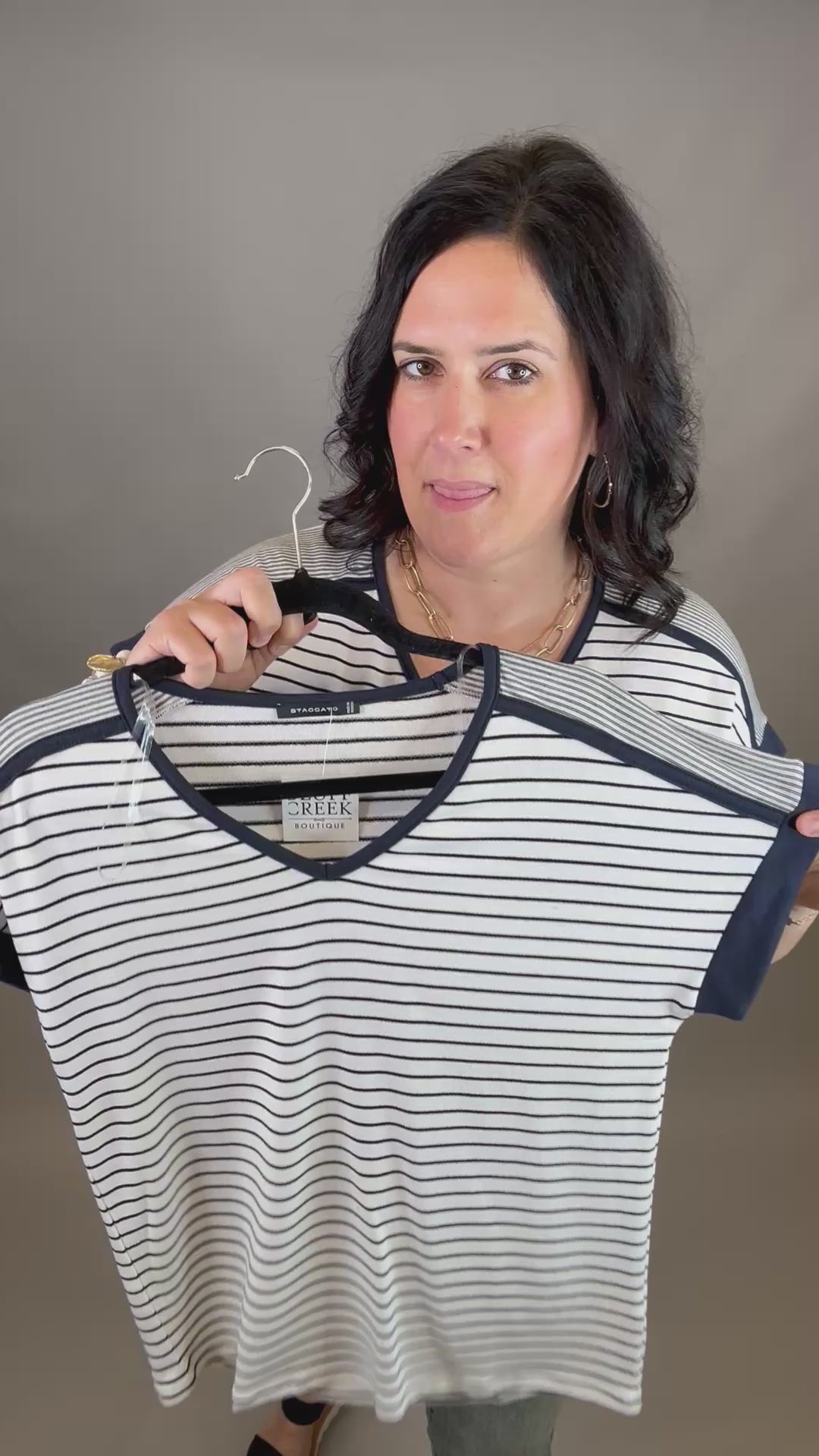 Ivory/Black Navy Terry Striped Top Top - Tee STACCATO