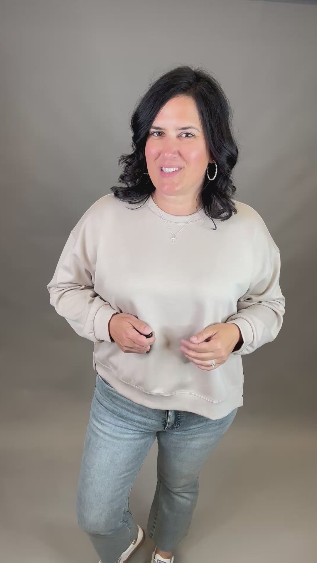 Stone Side Button Sweatshirt Top- Sweatshirts WISHLIST