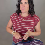 Navy Striped Short Sleeve Sweater Top - Sweater STACCATO