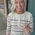 Oatmeal Pink Multi Stripe Raglan Pullover Top - Sweater STACCATO