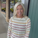 Cream Multi Crochet Scallop Stripe Sweater Top - Sweater IN FEBRUARY