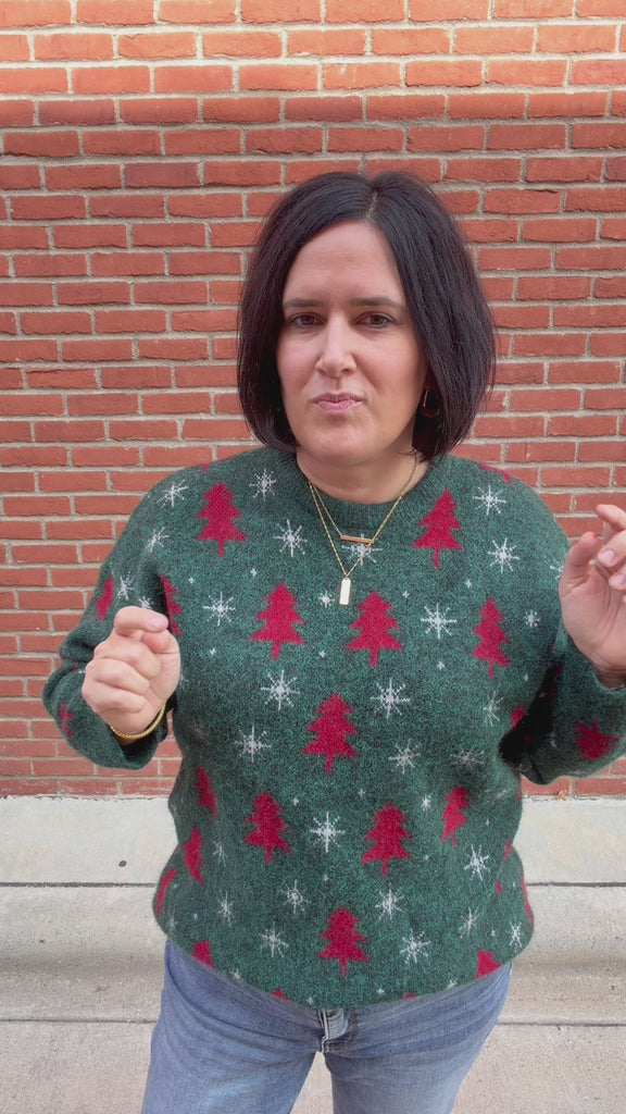 Green Christmas Tree & Snowflake Sweater Top - Sweater POL