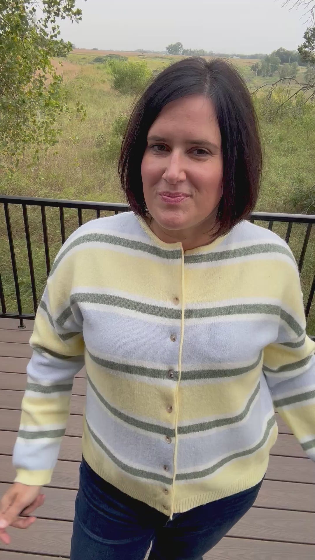 Butter Blue Sage Stripe Cardigan Tops- Cardigans Le Lis