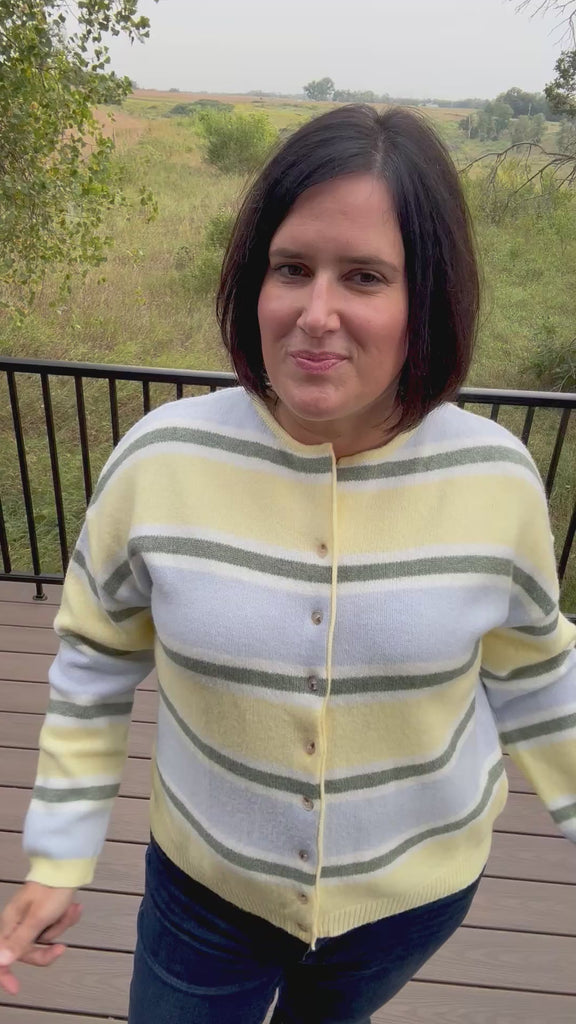 Butter Blue Sage Stripe Cardigan Tops- Cardigans Le Lis
