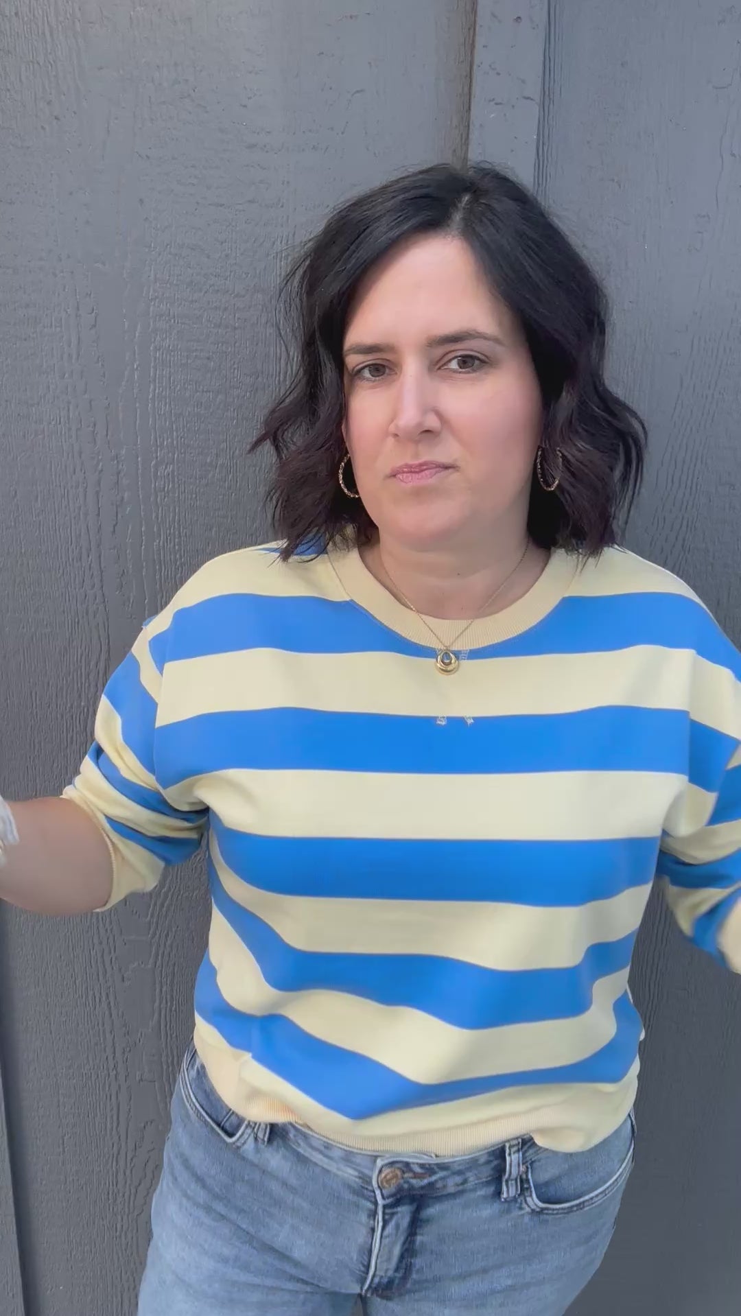 Yellow/Blue Striped Sweatshirt Top - Sweatshirt JODIFL