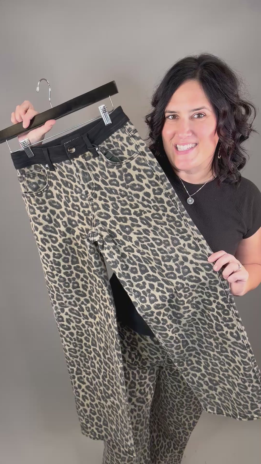 Coffee Leopard Wide Leg Jeans Bottom- Pants RISEN