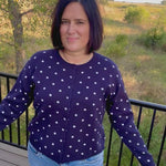 Navy Polka Dot Button Front Cardigan Tops- Cardigans Pologram