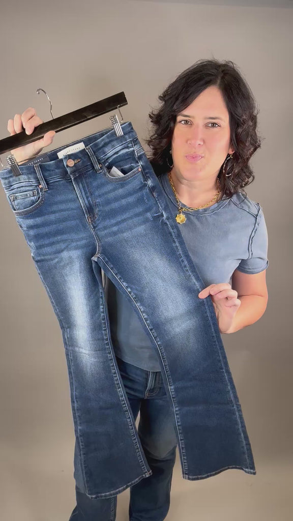 High Rise Dark Bootcut Jeans Bottom- Pants RISEN