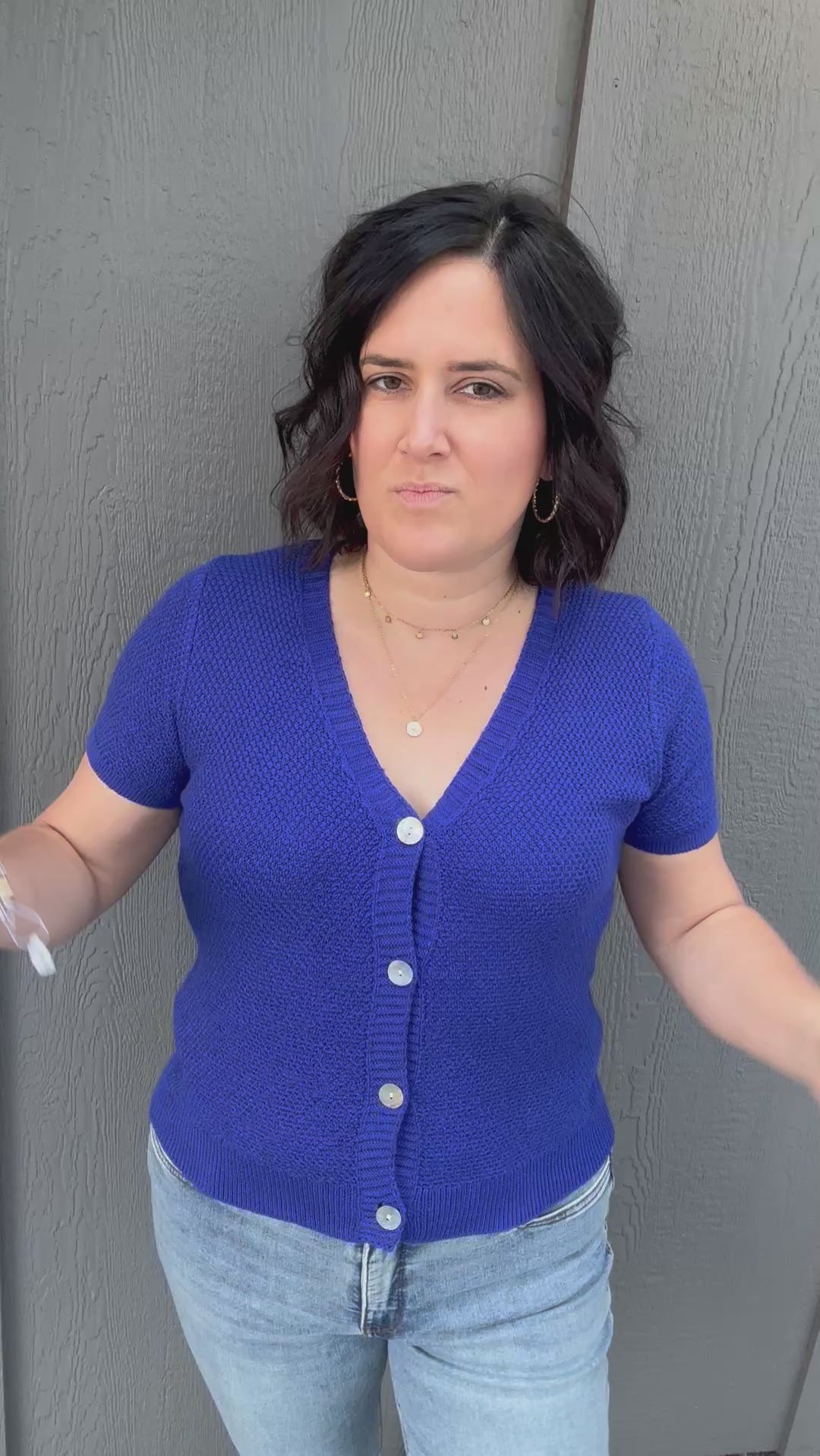 Royal Blue Waffle V Neck Cardigan Tops- Cardigans STACCATO