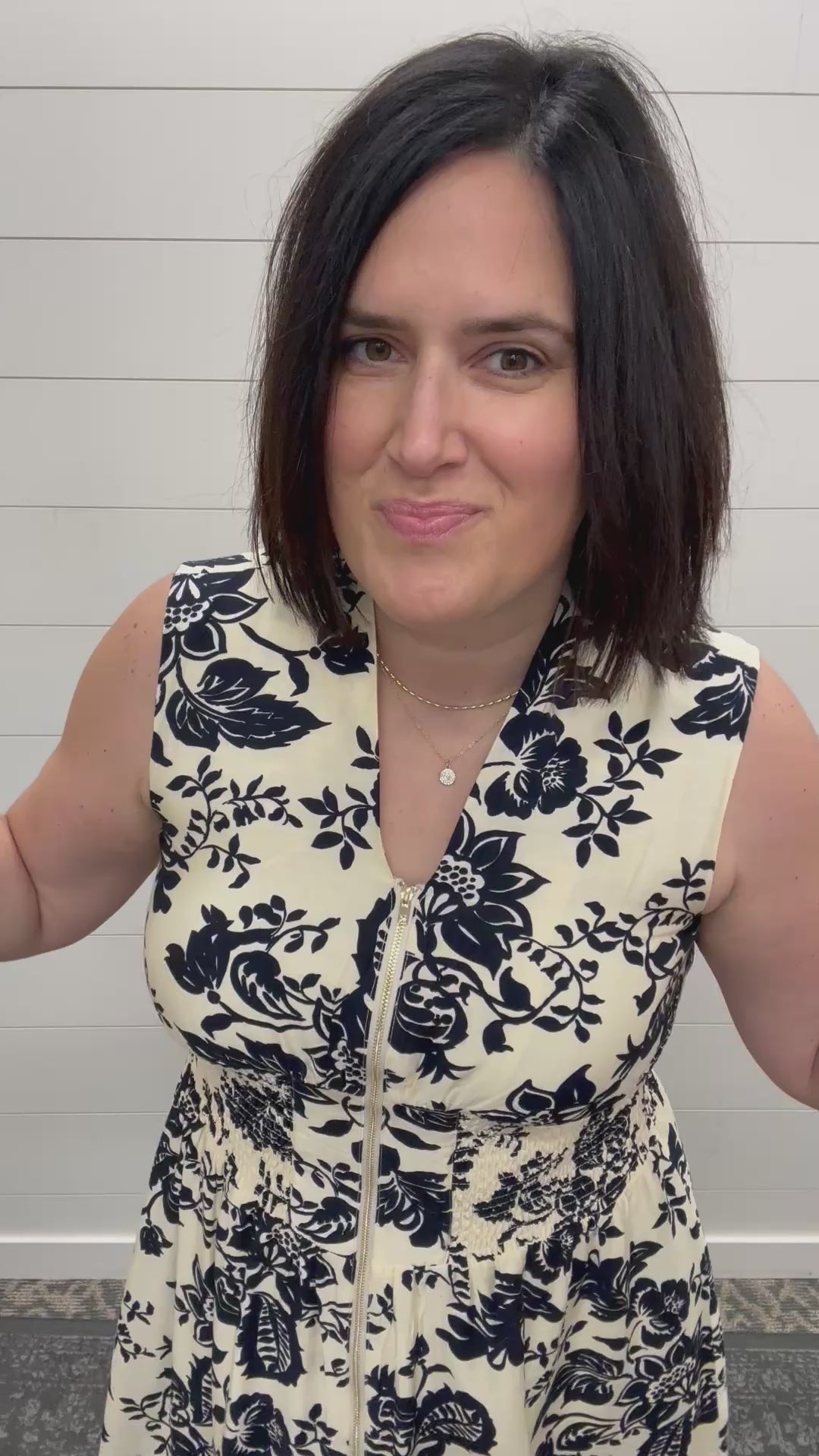 Paisley Print V-Neck Smocked Waist Zip Front Dress Dresses DOE & RAE