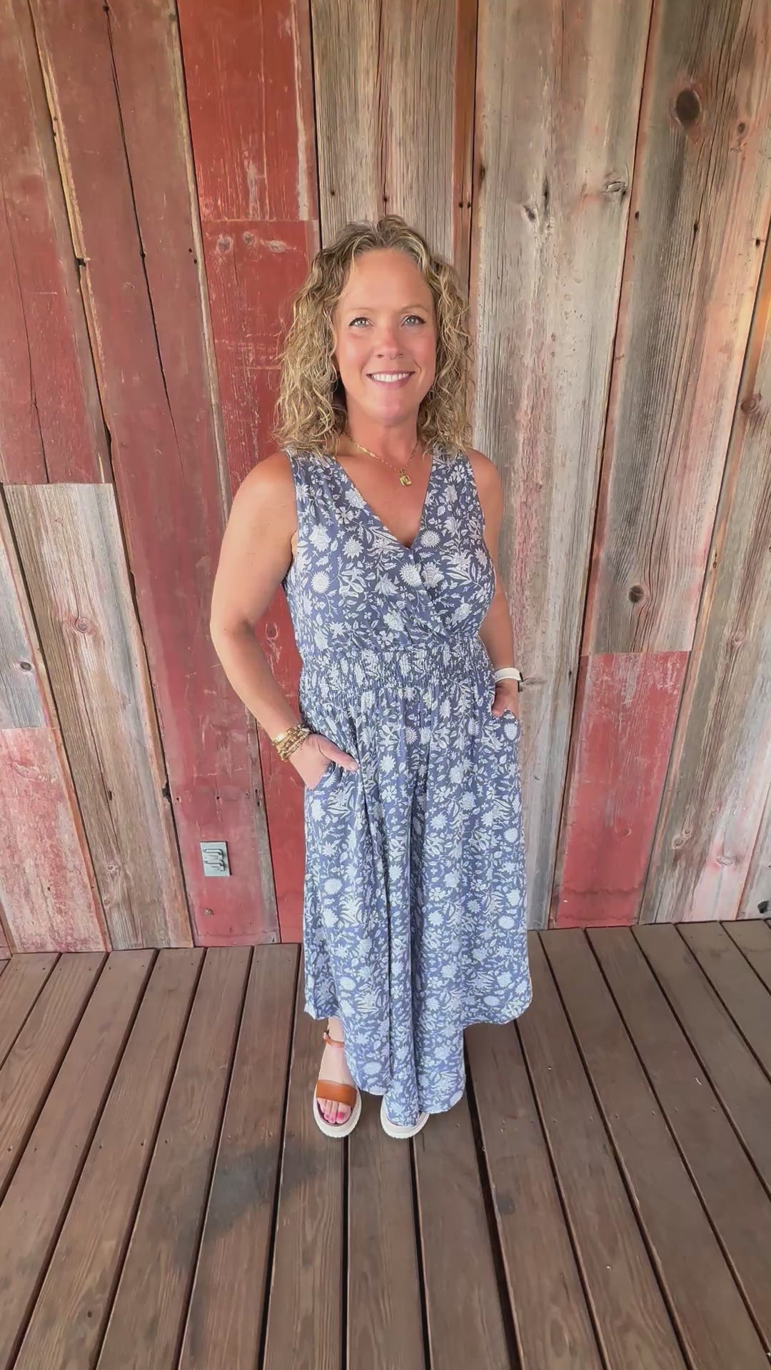 Blue Floral Print Jumper Jumpsuit COZY CO.