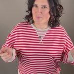 Red/Grey Striped Pullover Top- Sweatshirt MIOU MUSE