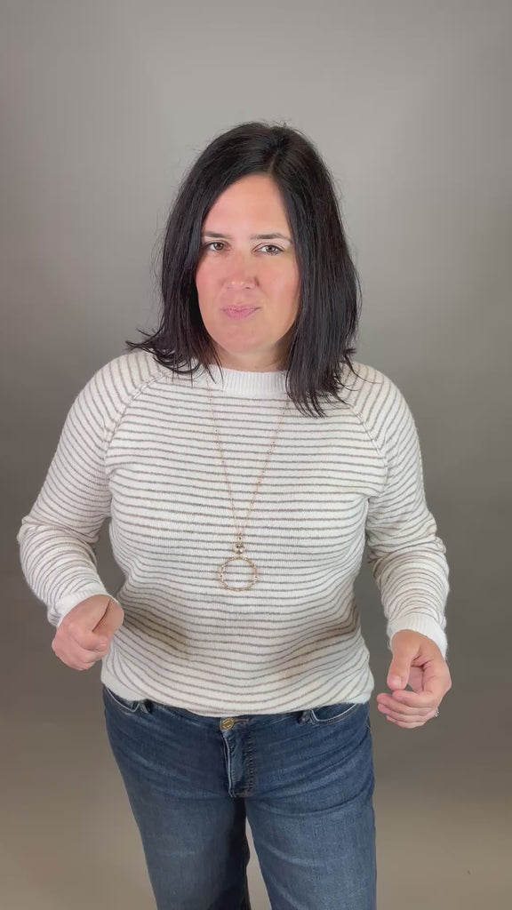Taupe Striped Raglan Sweater Top - Sweater STACCATO