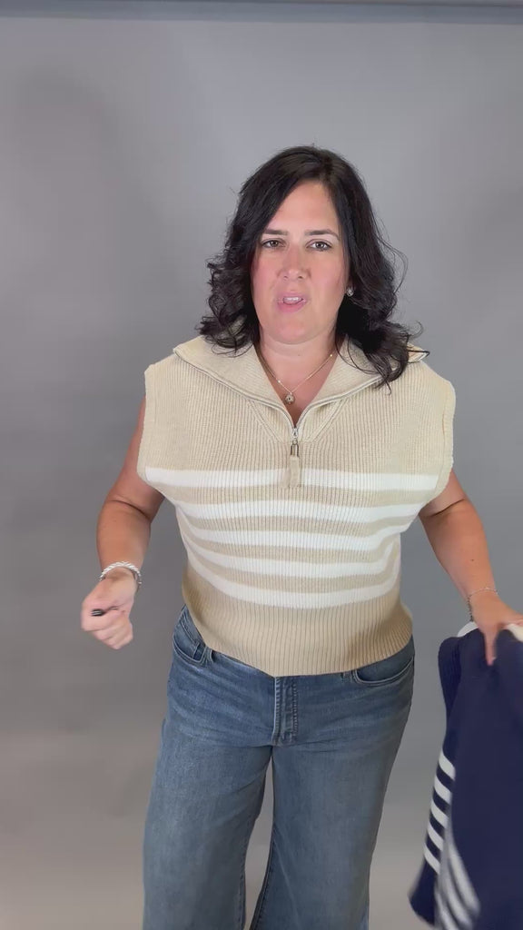 Navy Striped Half Zip Sweater Top Top - Sweater DOE & RAE