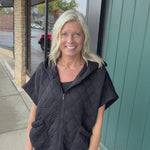 Black Oversized Quilted Zip Hoodie Vest Outerwear - Vest RAE MODE