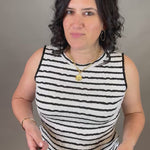 Black/White Textured Stripe Tank Tops- Tanks DOE & RAE