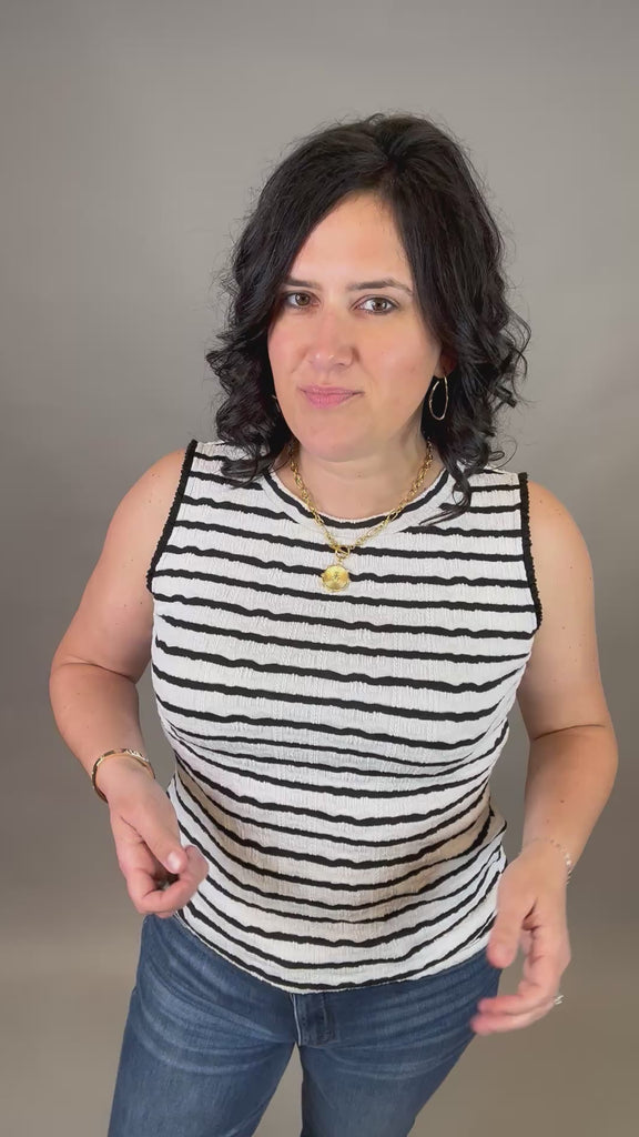 Black/White Textured Stripe Tank Tops- Tanks DOE & RAE