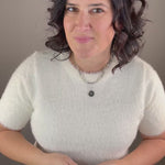 Ivory Fluffy Short Sleeve Sweater Top - Sweater STACCATO