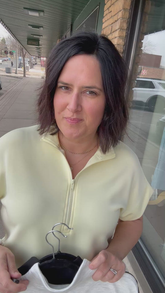 Heather Grey Quarter Zip Short Sleeve Top Top - Tee RAE MODE