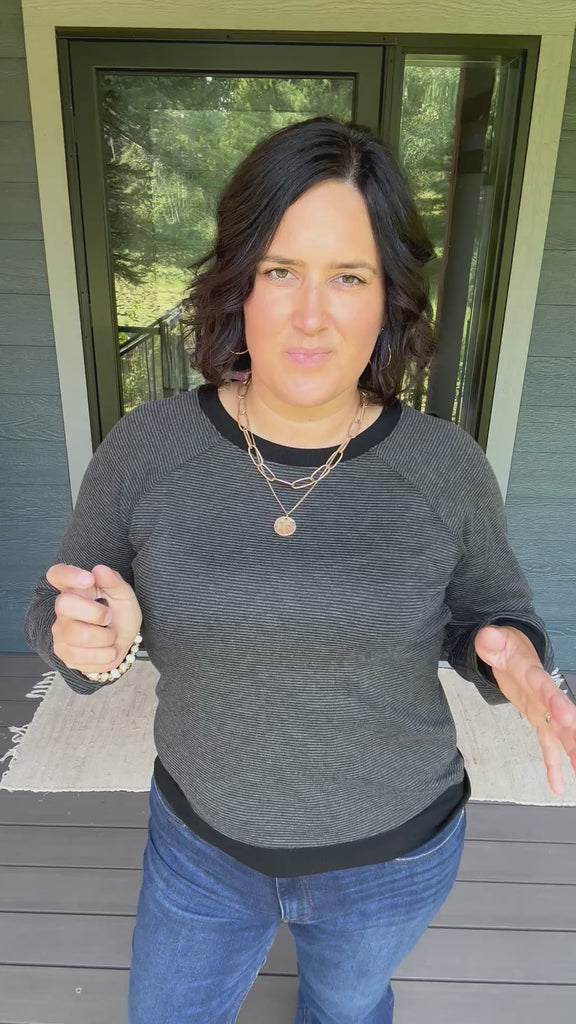 Charcoal Pinstripe Raglan Top Top - Sweater STACCATO