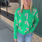 Green Candy Cane Sweater Top - Sweater PANACHE
