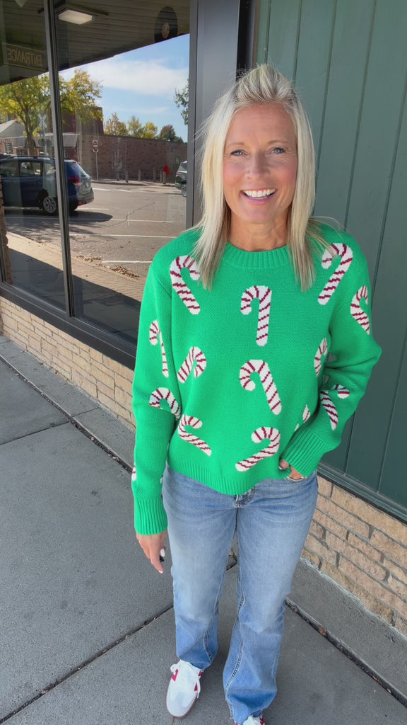 Green Candy Cane Sweater Top - Sweater PANACHE