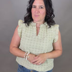 Sage Eyelet Ruffle Cap Sleeve Top Tops- Blouses DOE & RAE